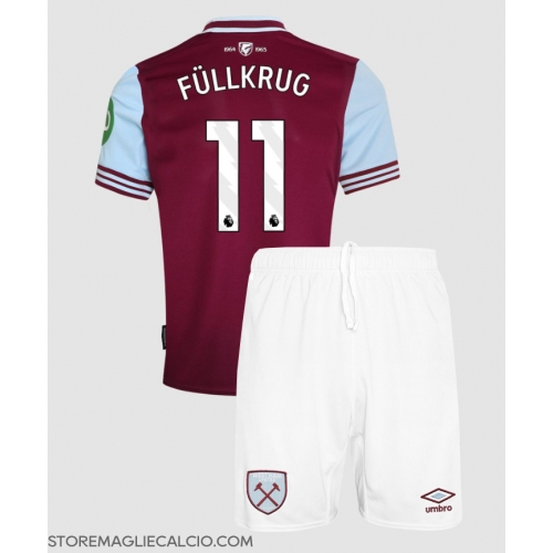 West Ham United Niclas Fullkrug #11 Maglia Gara Casa Repliche 2024-25 Bambino Maniche Corte West Ham United Niclas Fullkrug #11 Maglia Gara Casa Repliche 2024-25 Bambino Maniche Corte